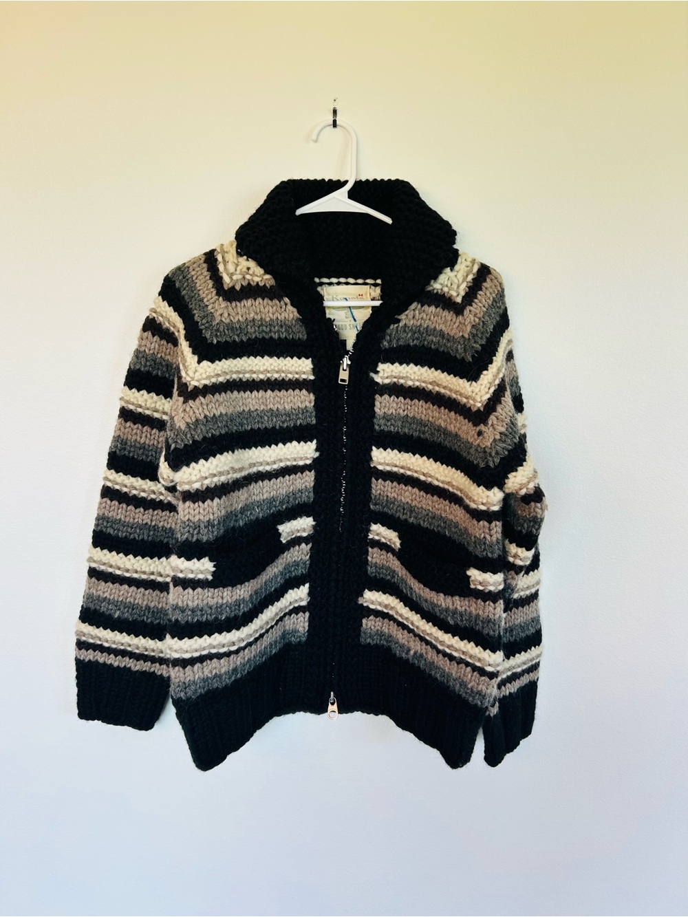 TOM SNYDER NWT wool striped chunky knit zip up  cardigan